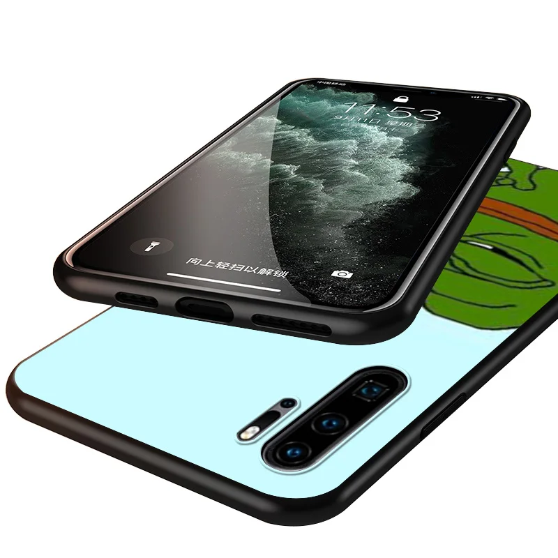 

Meme Smug Frog Black Cover For Huawei P40 P30 P20 P10 P9 P8 Lite E 5G 2017 2019 Pro Plus Phone Case