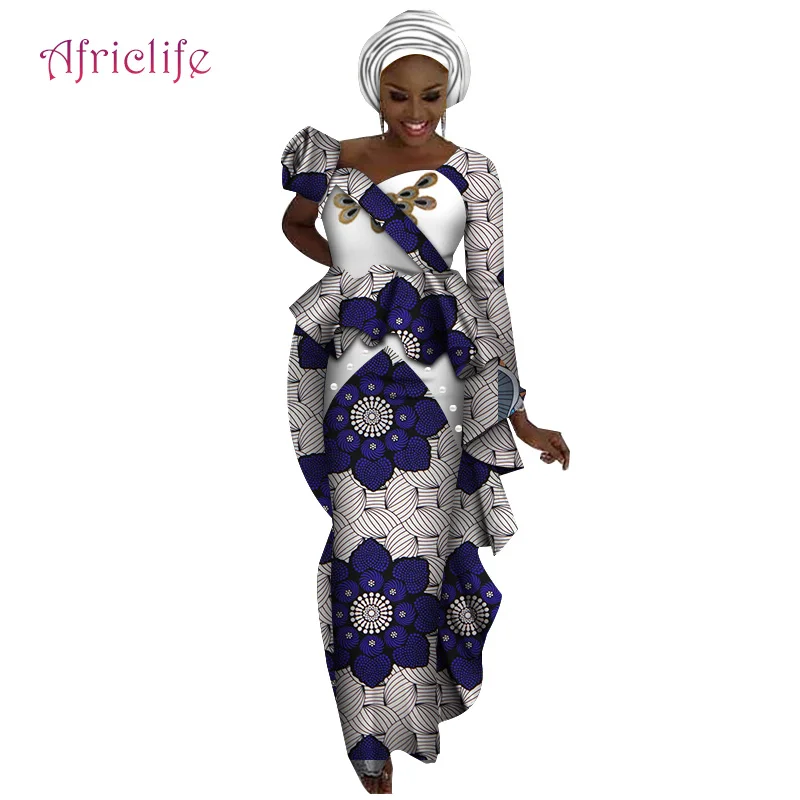 African Skirt Set long Tailed Top and Hip Traditional Wear for Women Party Plus Size Gifted Headwrap WY4604 | Тематическая одежда