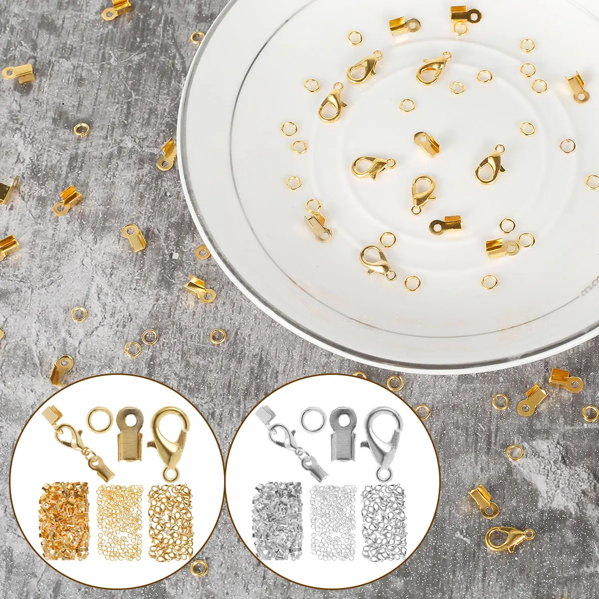 

450pcs Jewelry Connector Set Gold and Silver Jewelry Findings Set DIY Jewelry Craft Supplies for Making Bracelet Necklaces Rings