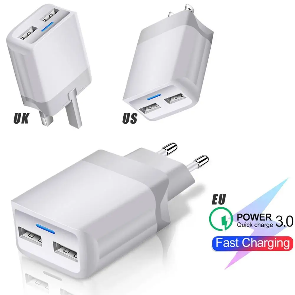 EU/US/UK розетки QC3.0 USB 2-Порты и разъёмы Зарядное устройство быстрой зарядки