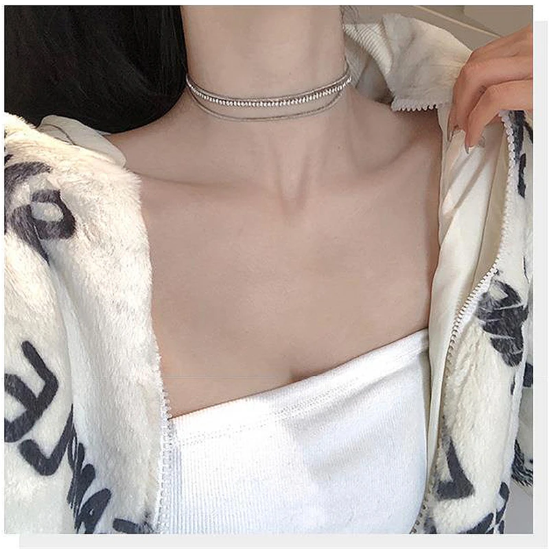 

Simple Personality Flash Zircon Necklace Clavicle Chain for Women Fashionable Short Multilayer Choker Ins Niche Neck Strap Jewel