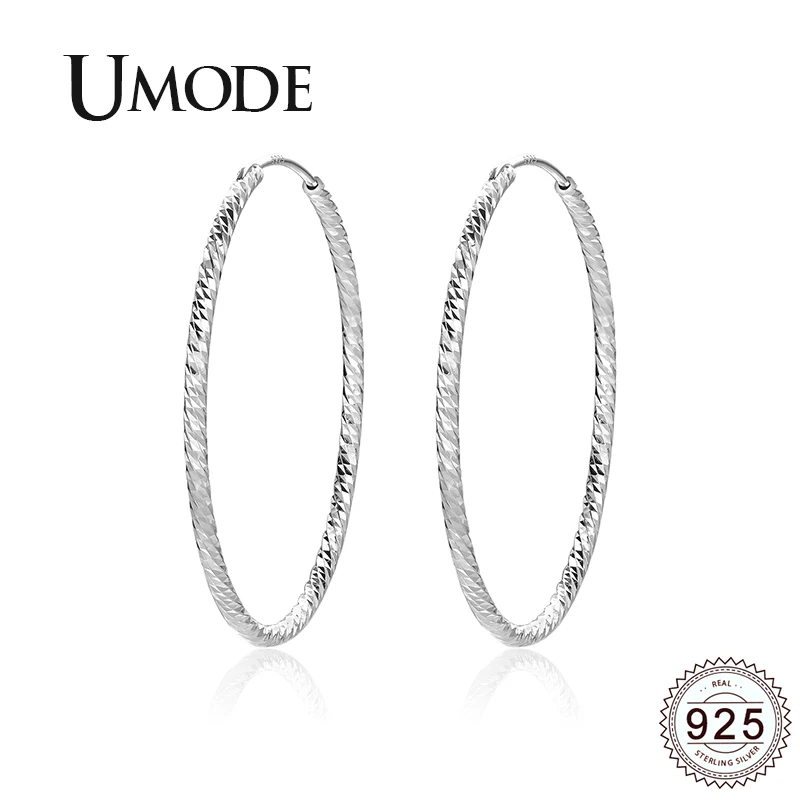 UMODE, большой круглый круг, настоящее 925 пробы, серебряные серьги, Простые Серебряные Обручи, серьги, модные ювелирные украшения, аксессуары ULE0335