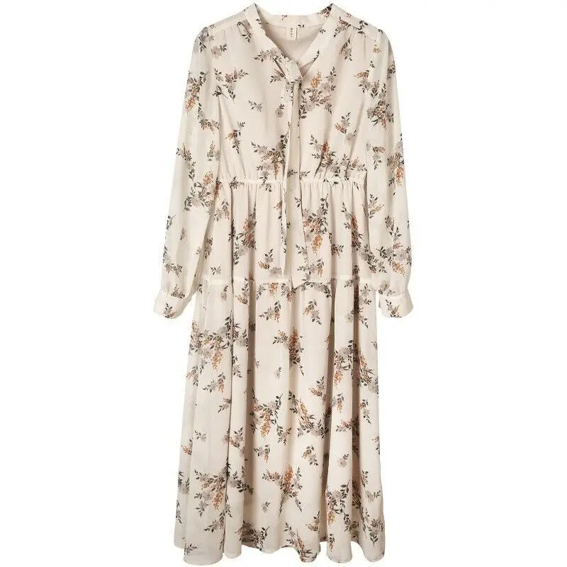 

New Women V-neck Bow Tie Boho Floral Dress Ladies Party Holiday Beach Casual Loose Long Maxi Dress OL Dresses Vestidos Plus Size
