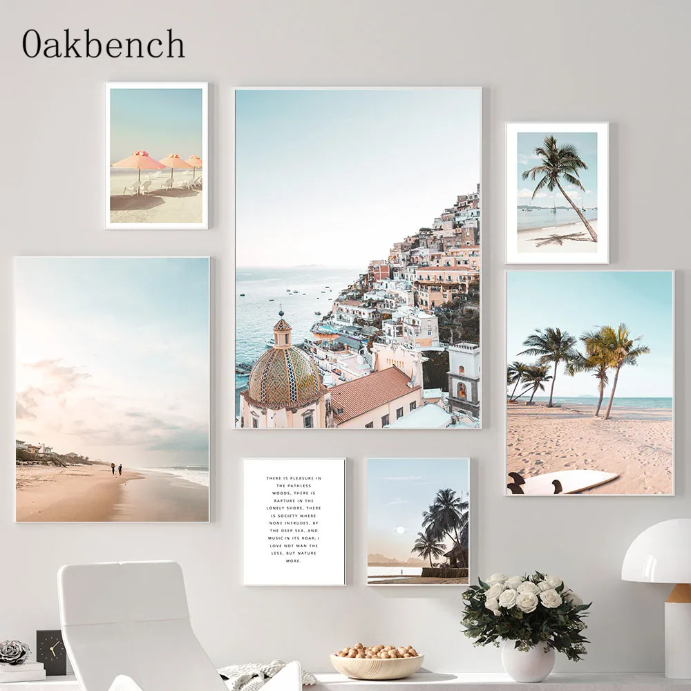 

Natural Landscape Poster Palm Tree Canvas Painting Beach Art Prints Nordic Posters Modern Architecture Wall Pictures Home Decor