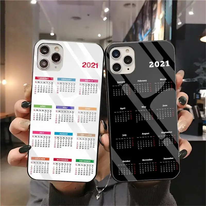 

Fashion 2021 Calendar Phone Case Tempered Glass For iPhone 12 Pro Max Mini 11 Pro XR XS MAX 8 X 7 6S 6 Plus SE 2020 Cover