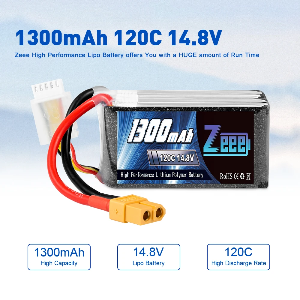 2 шт. Zeee Lipo батарея 14,8 V 120C 1300mAh 4S графеновая батарея с разъемом XT60 для FPV гоночный Дрон Квадрокоптер RC автомобиль самолет