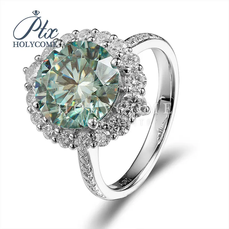 

18k white gold center stone round cut green with side stone7x10.5mm Jewelry Factory Black Friday Discount Merry Christmas gift