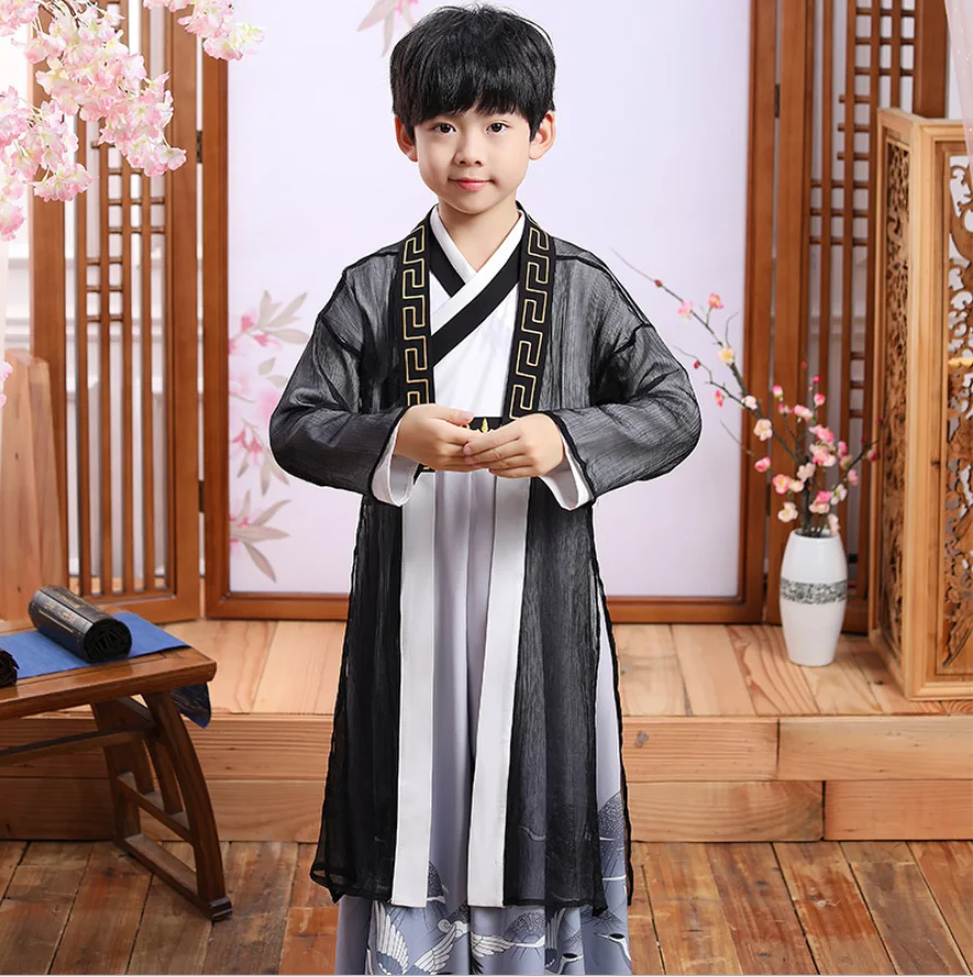 

Boy Hanfu Robe Traditional Chinese Costumes Ancient Retro Tang New Year Suit Dance Cheongsam Kimono Toddler Cloth