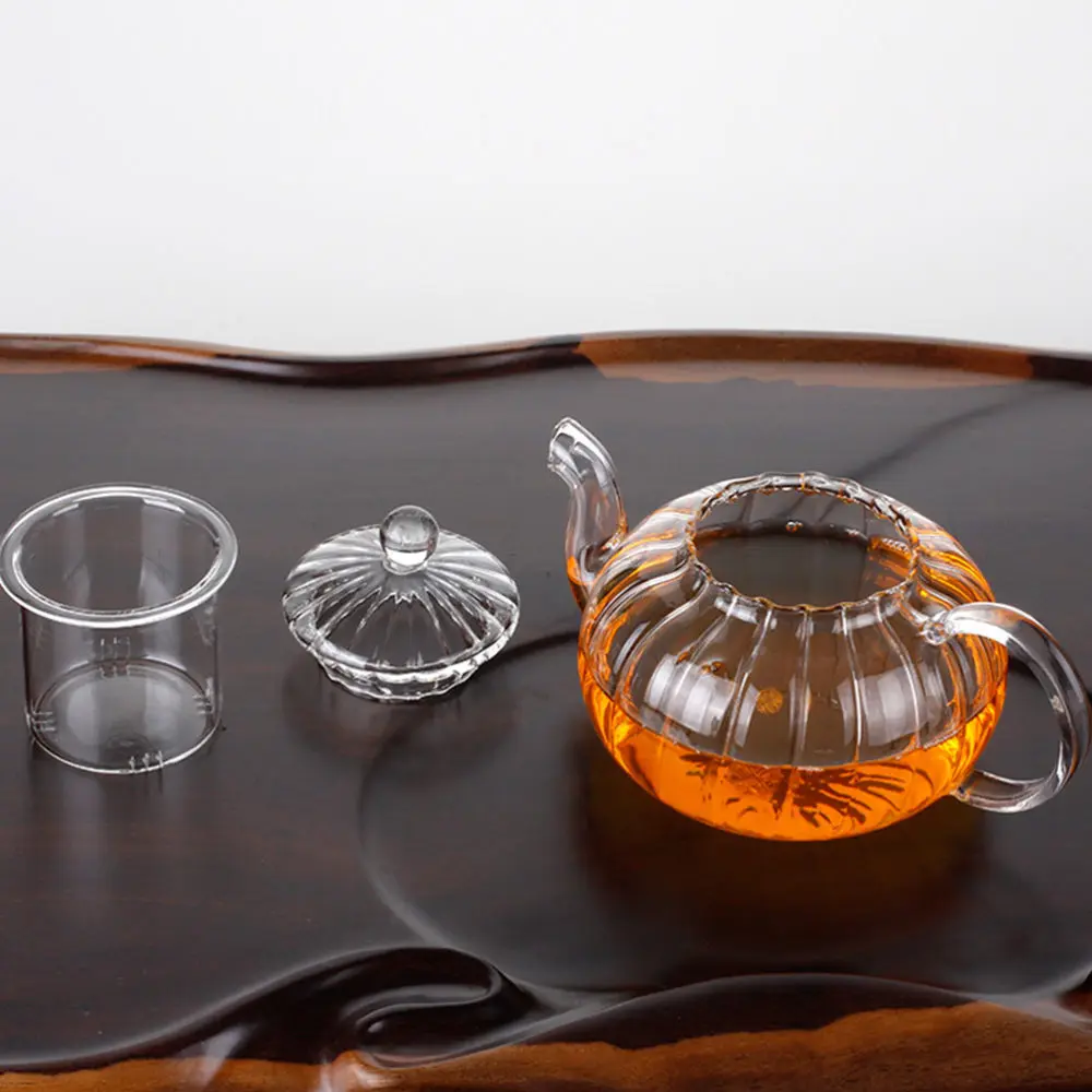 1Pc Transparent Hand-Crafted Pumpkin-Shape Tea Pot Glass Kettle for Office Store | Coffee Pots