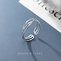 modian geometric three layer line ring for women fashion real 925 sterling silver open abjustable finger rings fine jewelry
