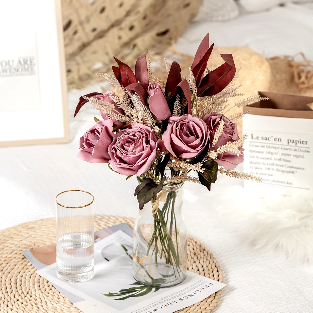 

Artificial Flower Rose Bouquet, Desktop Flower Arrangement Decoration, Wedding Guide Decoration, Bride Wedding Hand Stick Flower