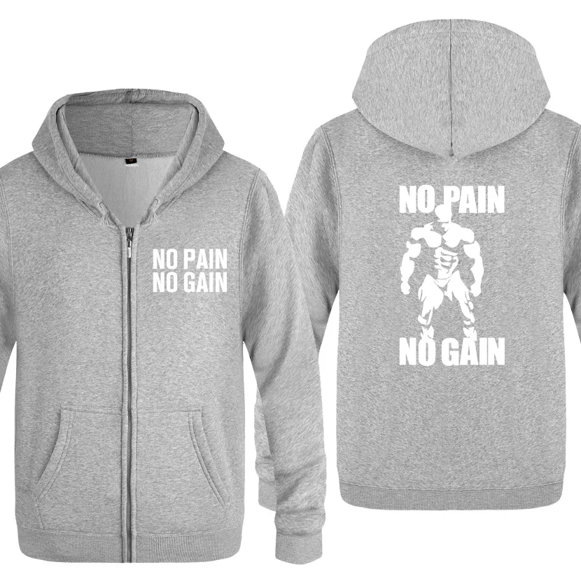 

Zipper Hoodies Men No Pain No Gain Fitness Mens Hoodie Fleece Long Sleeve Man's Jacket Sweatshirt Tracksuit Gift Coat Big Size