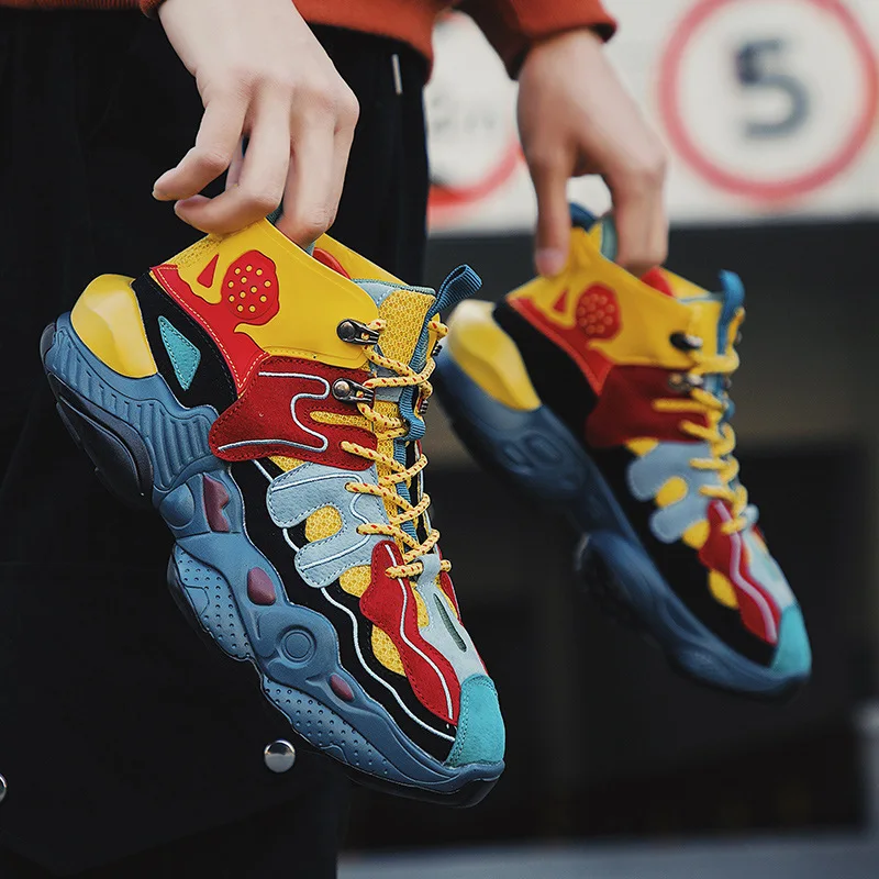 Высокие кроссовки мужская повседневная обувь на шнуровке массивном каблуке