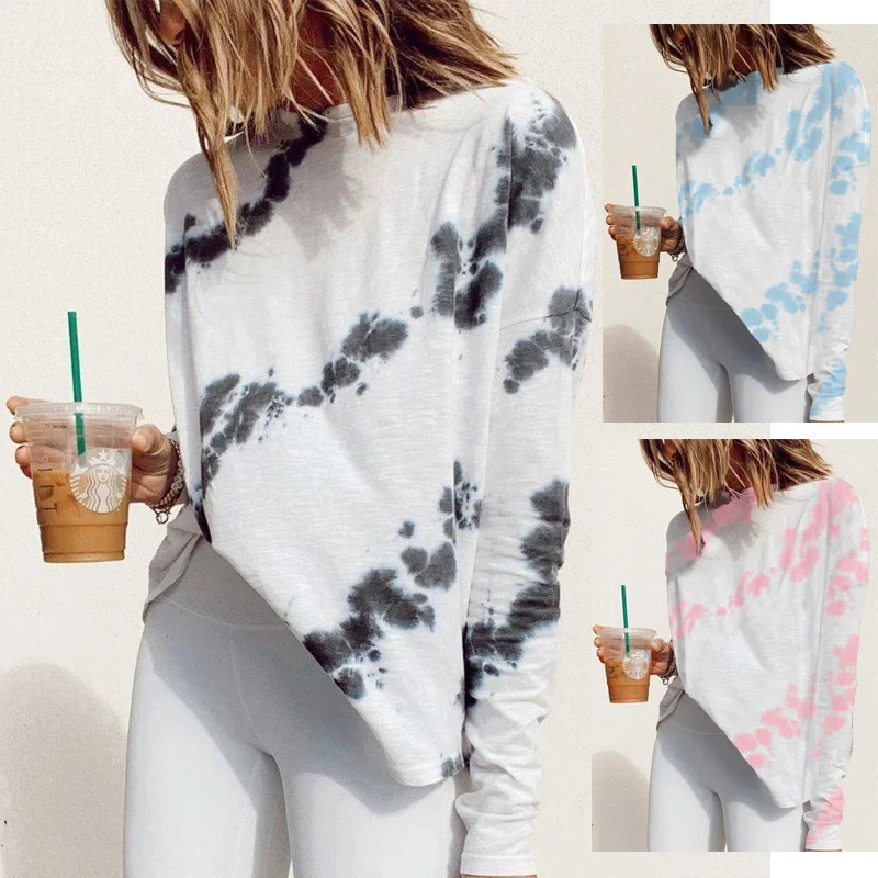 

Новая белая футболка с круглым вырезом и длинным рукавом с цифровым принтом