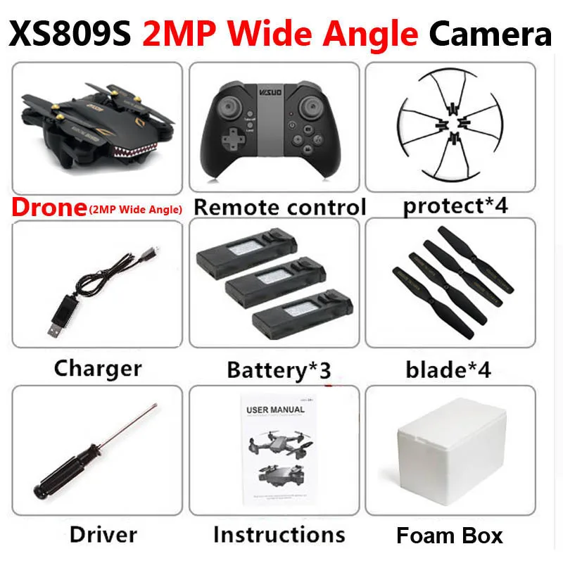 2MP Wide Angle 3B VISUO XS809S Профессиональный складной селфи мини-Дрон с камерой 2MP HD WiFi FPV широкоугольный XS809HW RC Квадрокоптер Вертолет игрушка - Цвет: 2MP Wide Angle 3B