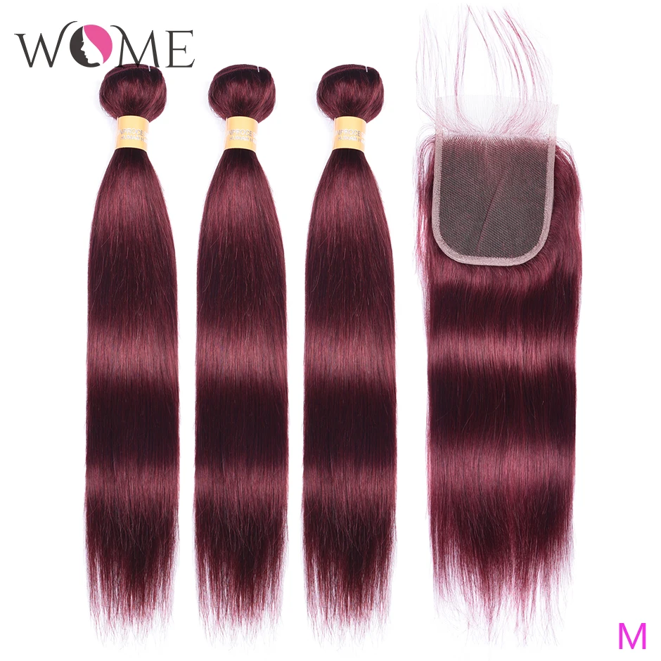 WOME бразильские прямые пучки волос с закрытием предварительно окрашенные
