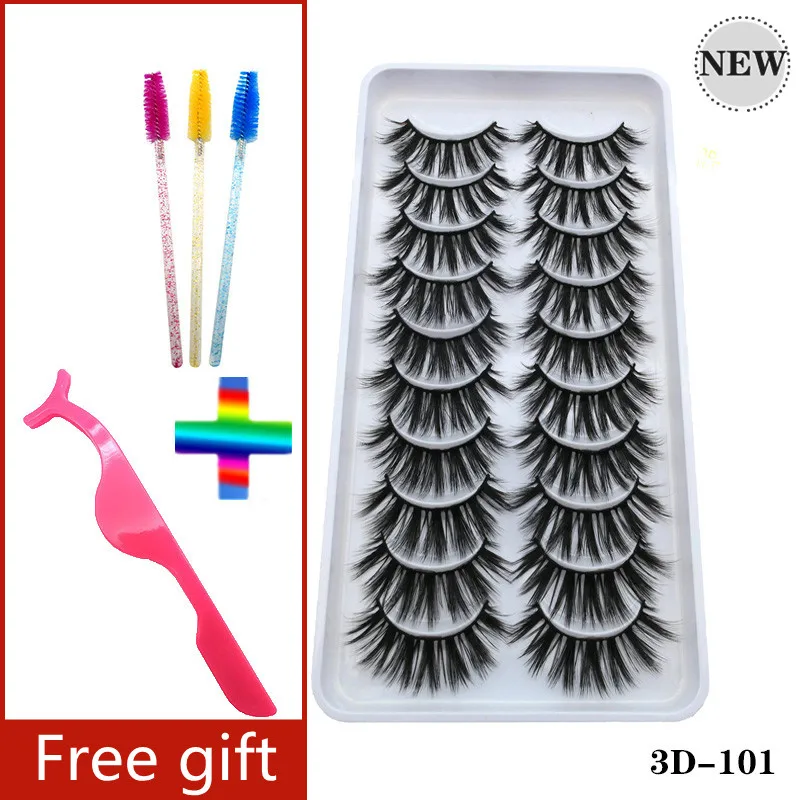 

10Pairs long false eyelashes mink eyelashes Eyelash extension tools are naturally handmade, With tweezers and brush Makeup set