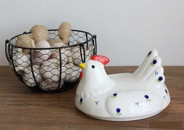 Железная корзина для хранения с крышкой курицы милая кухонная яиц мелочей|Лотки