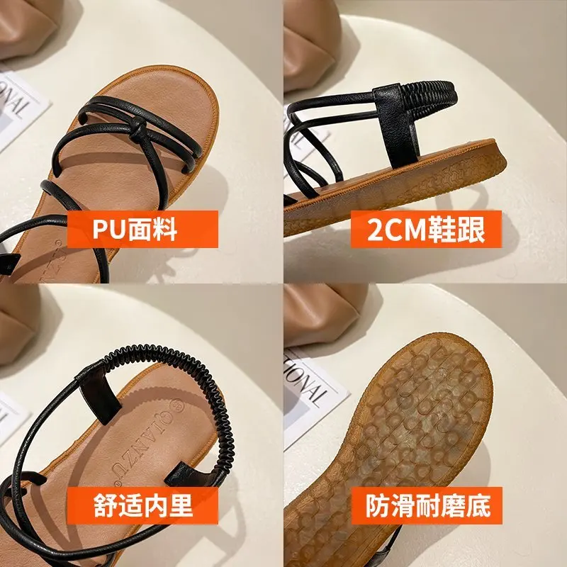 

Outside Sandals Low-Heeled Shoes With Strap 2021 Women's Soft Anti-Skid Suit Female Beige Low-heeled Fashion New Comfort Flat Gi