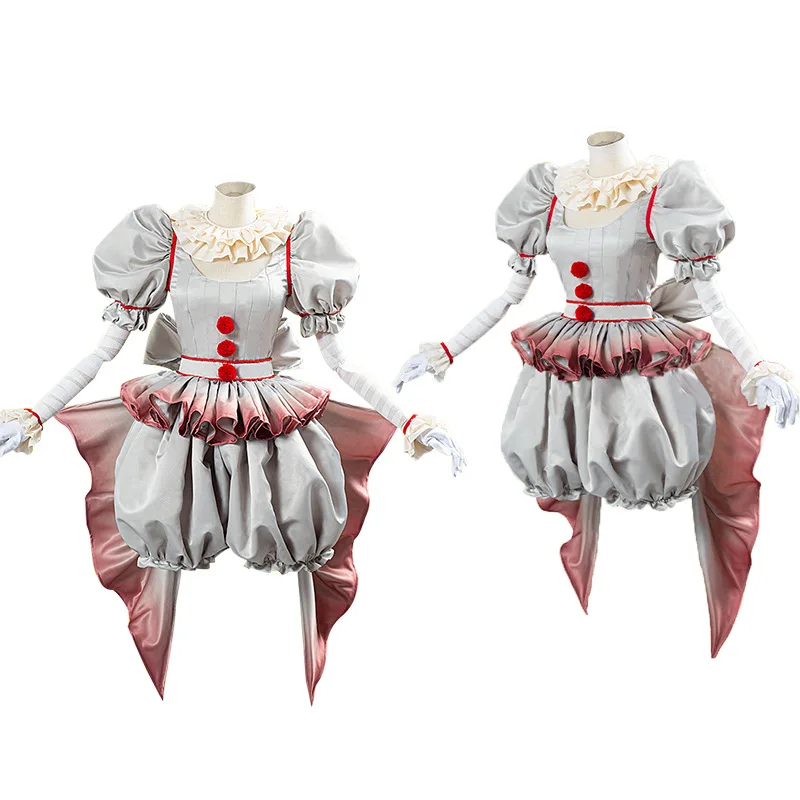 Adult Pennywise horror girls series female clown cosplay costume Halloween party top and pumpkin Pants Large Bow