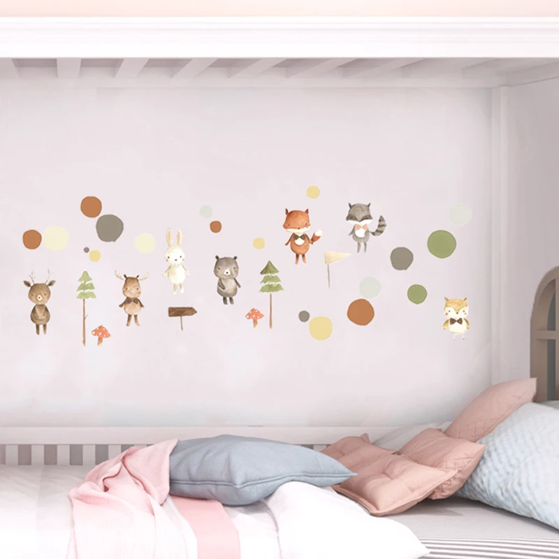 

Nordic animals cartoon wall sticker kids room decoration home creative small pattern stickers self-adhesive baby bedroom decor