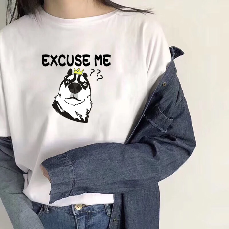 Harajuku spoof husky t-shirt dog pattern short-sleeved cartoon couple summer tide Round Collar T-shirt | Женская одежда