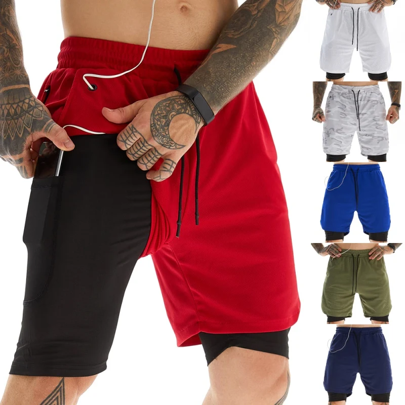 Шорты мужские 2 в 1 быстросохнущие Короткие штаны для бега тренажерного зала