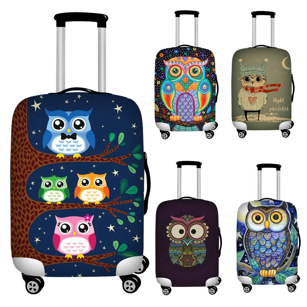 

FORUDESIGNS Cartoon Owl Print Travel Suitcase Protective Dust Covers Elastic Waterproof 18''-32inch Suitcase Cover to Trunk Case