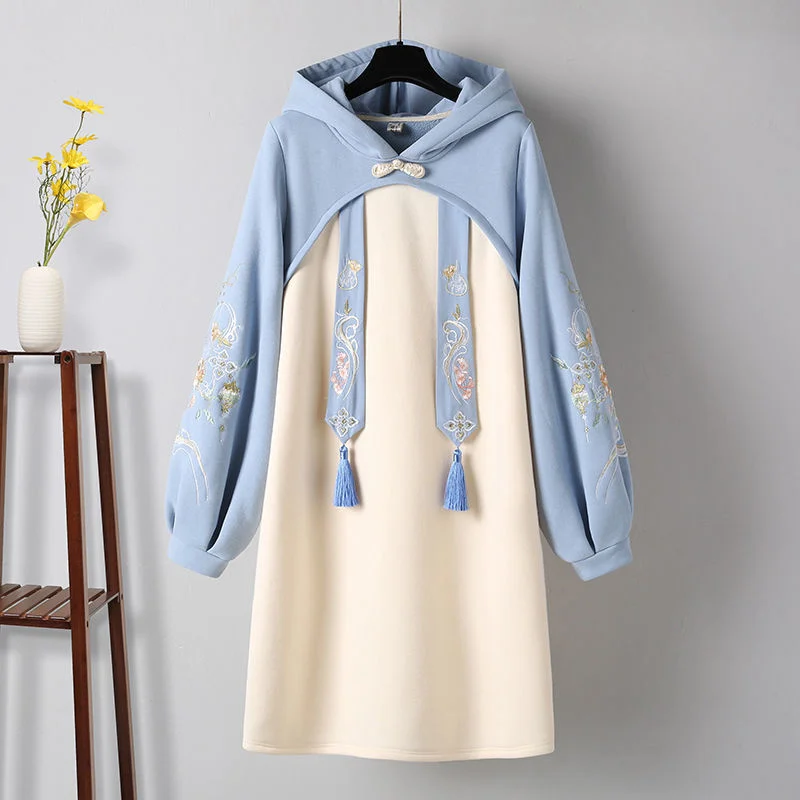 

Women's Winter Plus Velvet Thickening Chinese Style Cheongsam Improved Retro Embroidery Plus Size Sweatshirt Dresses Hanfu