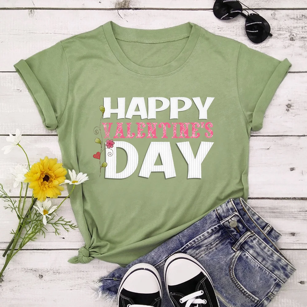 

Valentine'S Day Print T-shirts Women Summer 2021 Graphic Tees Funny Shirts For woman tshirts Crew Neck Tops TX10006