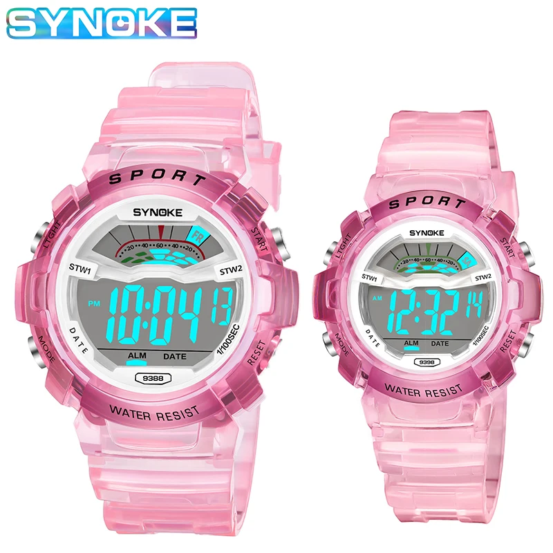 

SYNOKE Kids Watch Large & Small Sizes Sport Running Watches Colorful Dial Digital Clock Kids Pu Strap Stopwatch Waterproof Watch