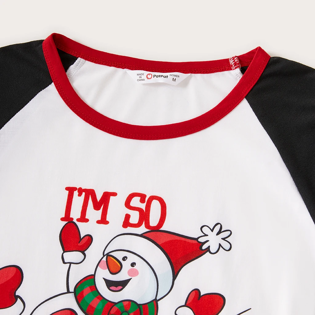 Пижамный комплект с длинным рукавом и принтом снеговика букв|Сочетающаяся