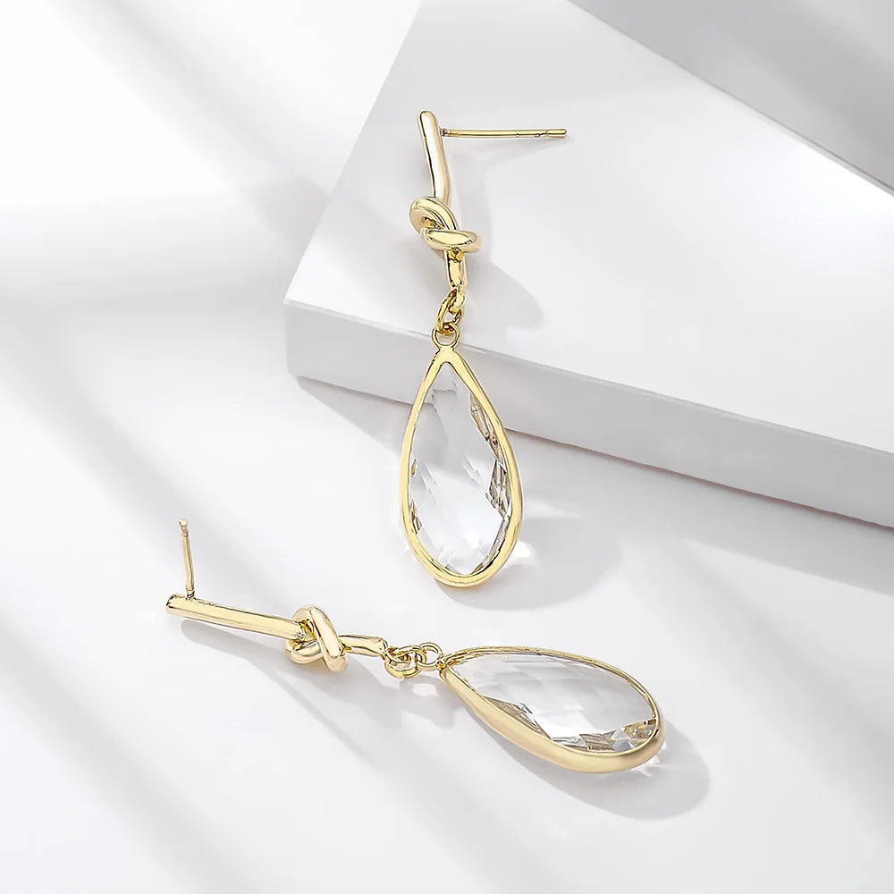 Женские серьги подвески с цирконом золотистого цвета|Серьги-подвески| |