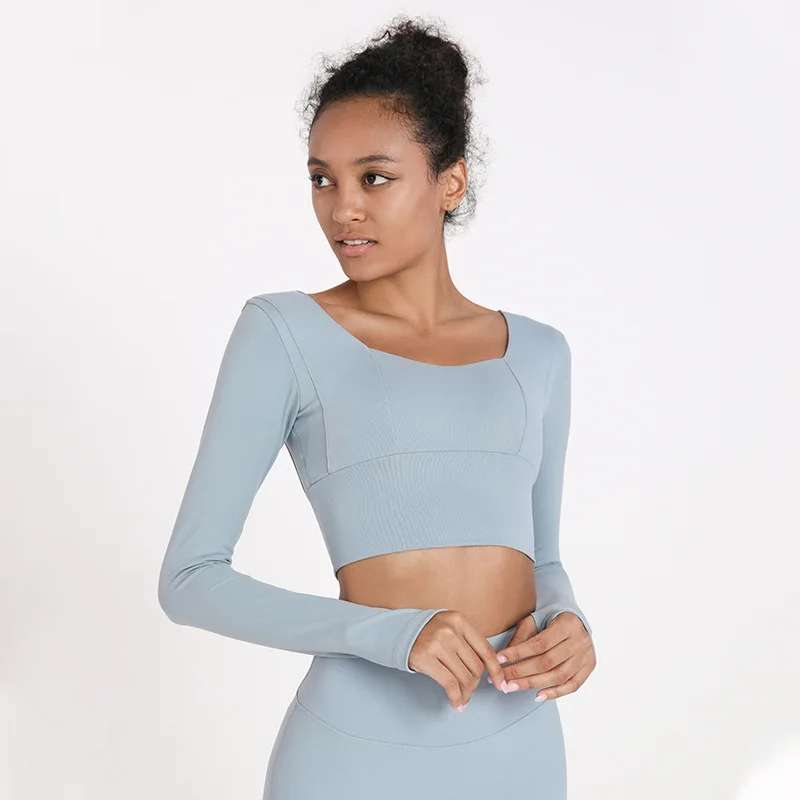 

T-shirt With Chest Pad Sports Bra New Style Yoga Bra Long-sleeved Fitness Women Beautiful Back Sport Bra Top Solid Tight Push Up
