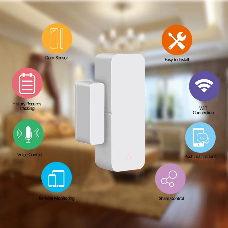

Tuya WiFi Door Sensor Smart Door On/OFF Detectors Security Alarm Smartlife APP Wifi Window Sensor Work With Alexa Google Home
