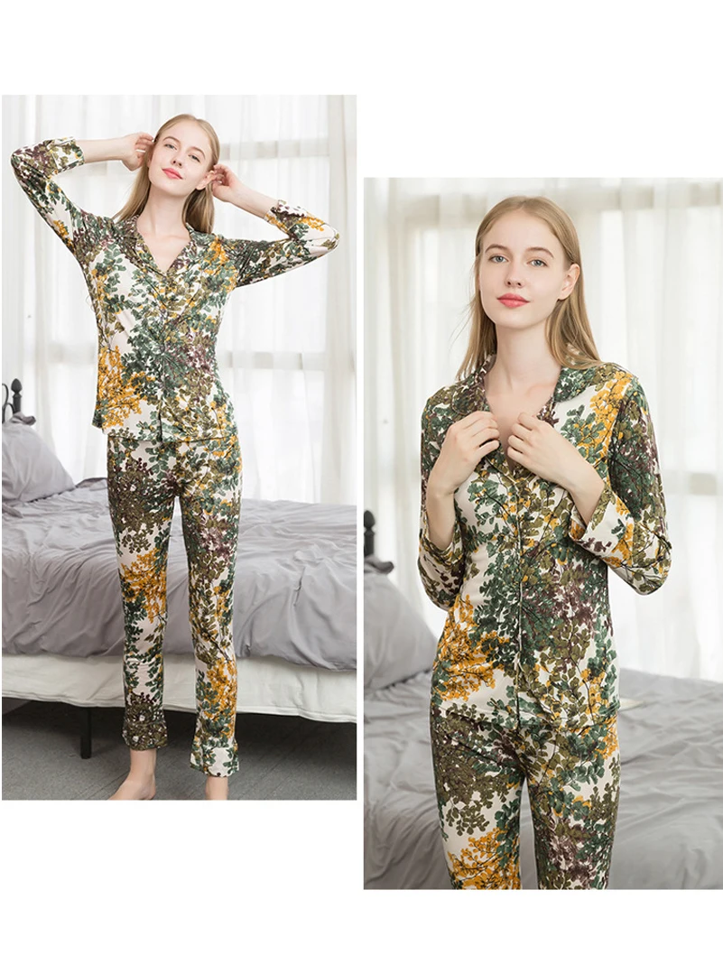 OLOMM 195# New products for fall 2020 Silk pajamas set Female Loose Home apparel Two-piece long sleeve Mulberry silk