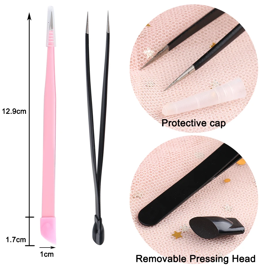 Professional Two Headed Nail Tweezer Sharp Straight Silicone Pressed Head Nipper For Sticker Decoration Manicure Tools BESN01-02 | Красота и