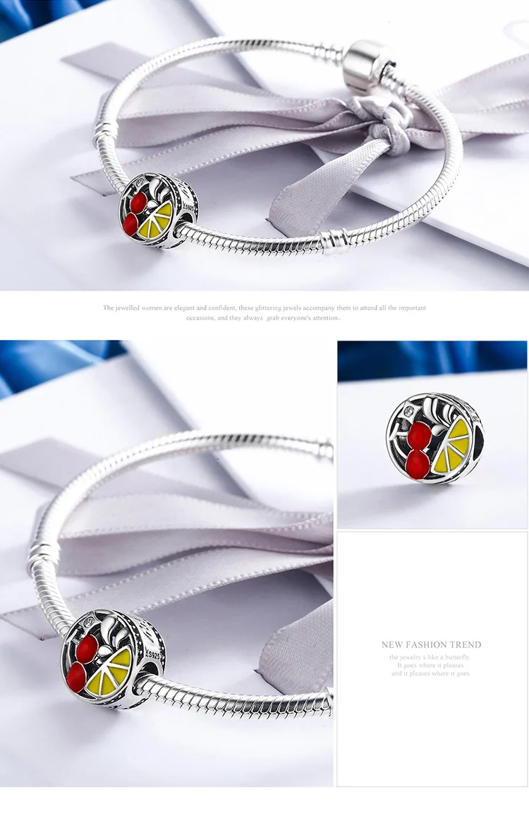 Fit Pandora браслет 925 серебро подарок матери сердце фруктовые бусины DIY S925 Любовь Мама арбуз амулеты "Клубника"