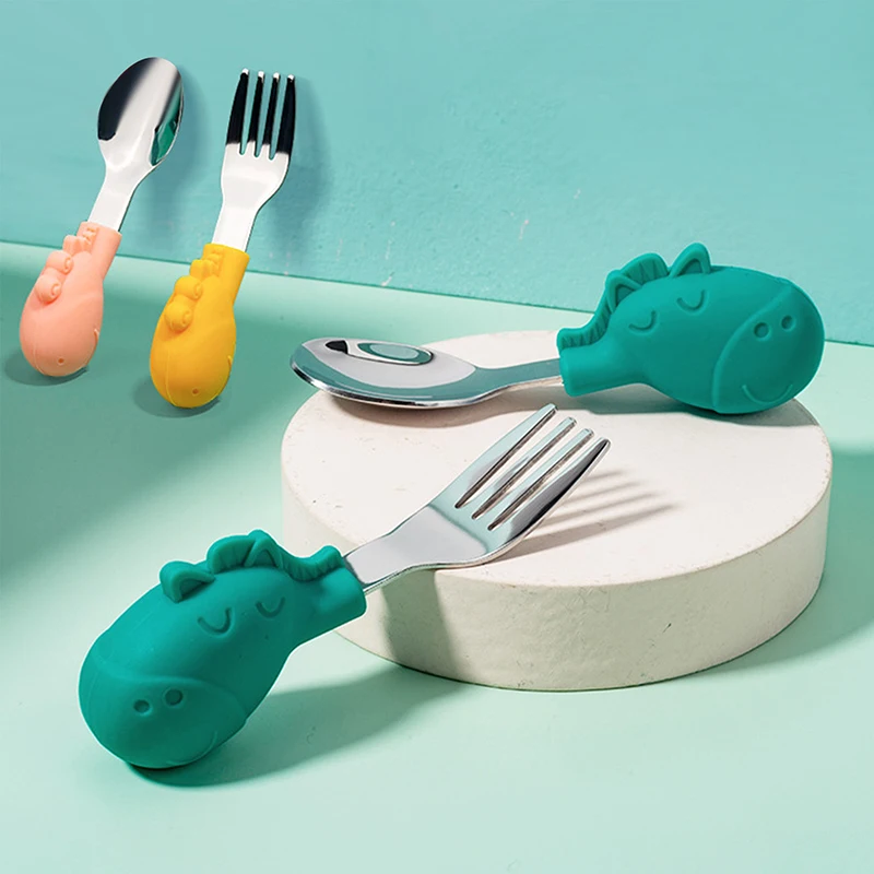 

Baby Gadgets Tableware Set Children Utensil Stainless Steel Toddler Dinnerware Cutlery Cartoon Infant Food Feeding Spoon Fork