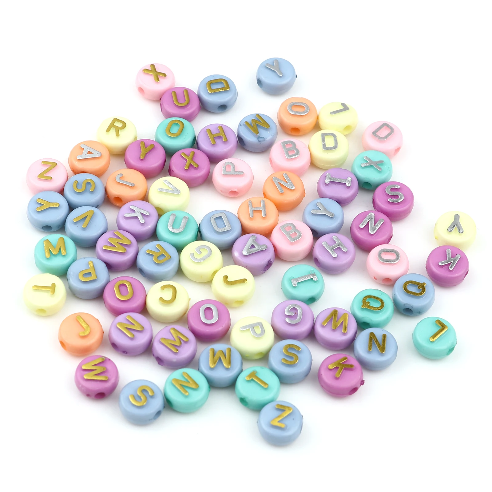 

100pcs 10mm Acrylic Beads Capital Alphabet Letter At Random Color Round Flat Loose Spacer Beads DIY Making Bracelets Jewelry