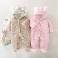 winter baby clothes newborn thickening hooded rompers infant girls boy warm flannel outerwear toddler fluff jumpsuit 3 18m