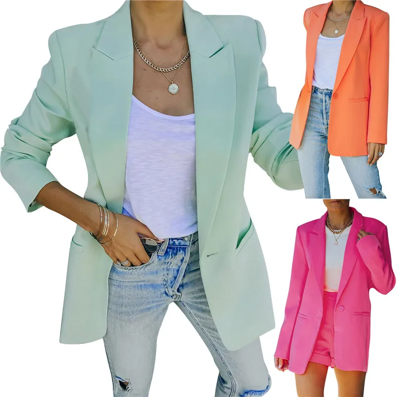 

Women Casual Blazers Long Sleeve Work Office Suit Jackets Three Quarter Sleeve Long Coat with Pockets Outwear Autumn Clothes
