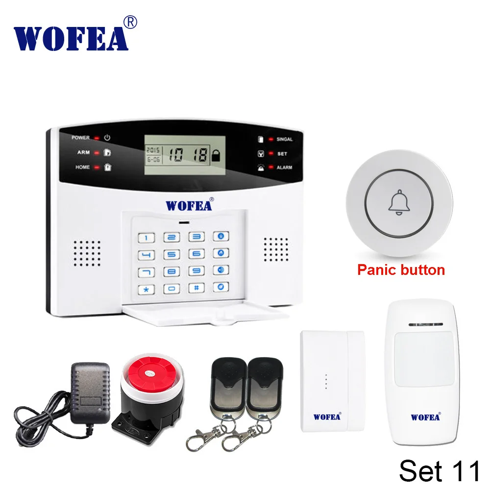 Set 11 Wofea IOS Android APP управление беспроводной домашней безопасности GSM сигнализация Система Двусторонняя Интерком SMS уведомление для отключения питания - Цвет: Set 11