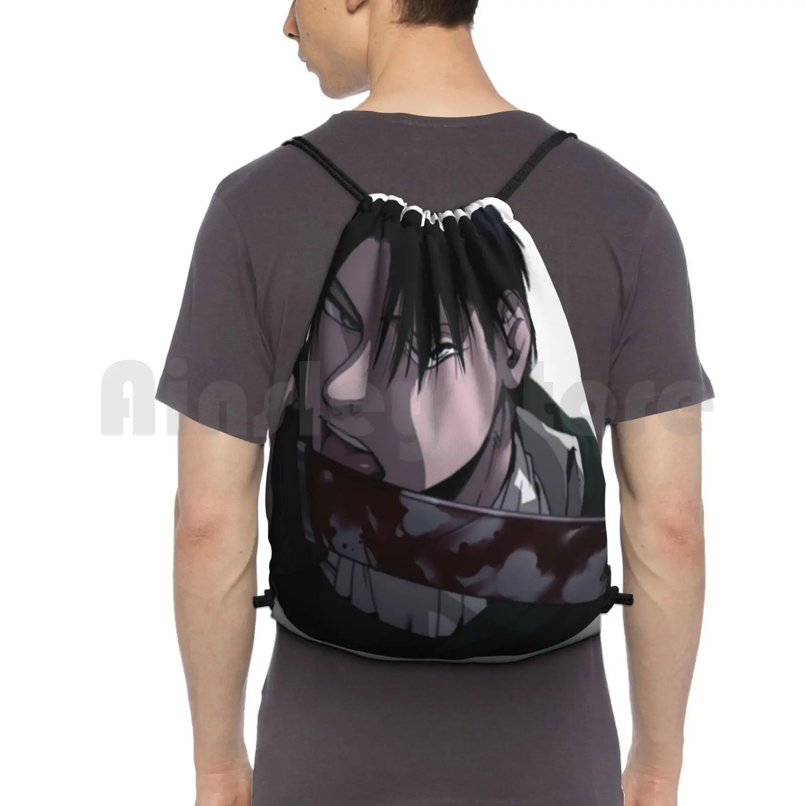 

Levi Backpack Drawstring Bags Gym Bag Waterproof Anime Attack On Titan Shingeki No Kyojin