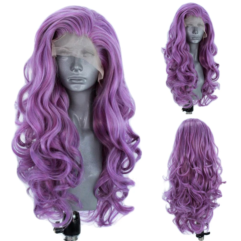 RONGDUOYI фиолетовая волна тела синтетический кружевной передний парик без клея