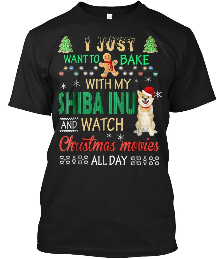 Мужская футболка испечь вещи с Сиба ину часы Рождество женская футболка|Мужские