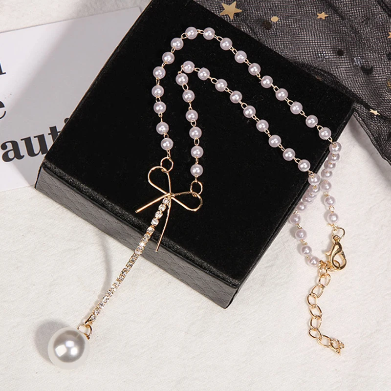Модный бант золотого цвета жемчужные ожерелья чокер для женщин длинные