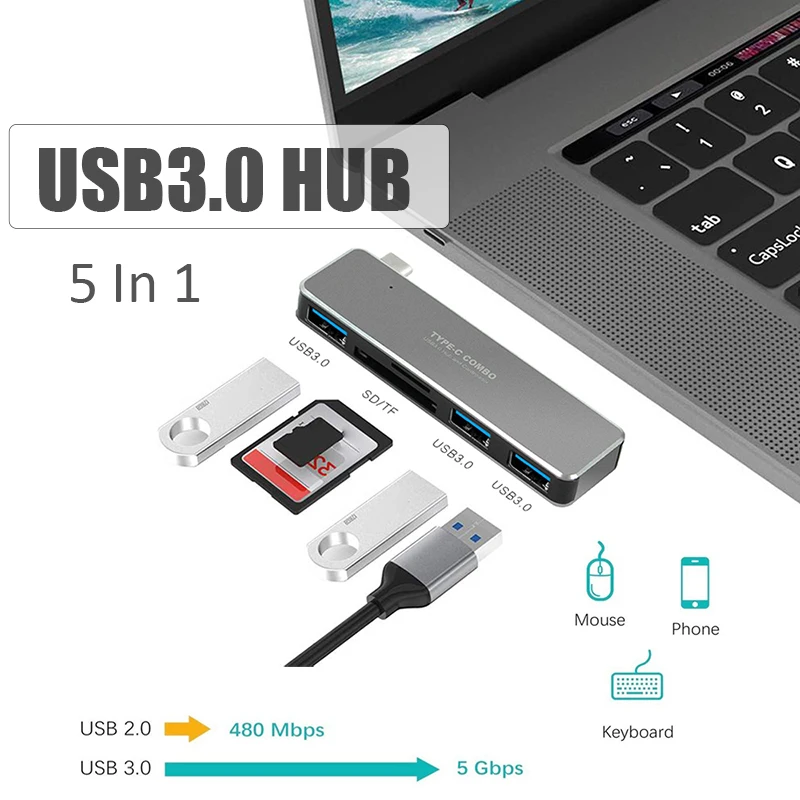 Концентратор USB Type C 3 0 5 в 1 к с устройство для чтения карт SD TF HDTV MacBook huawei Xiaomi Monitor PC| |