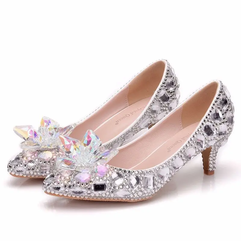 Sexy Pumps Wedding Women Fetish Shoes women pumps Party banquet PU Rhinestones Slip On 5CM Thin High Heels Pointed Toe Shallow