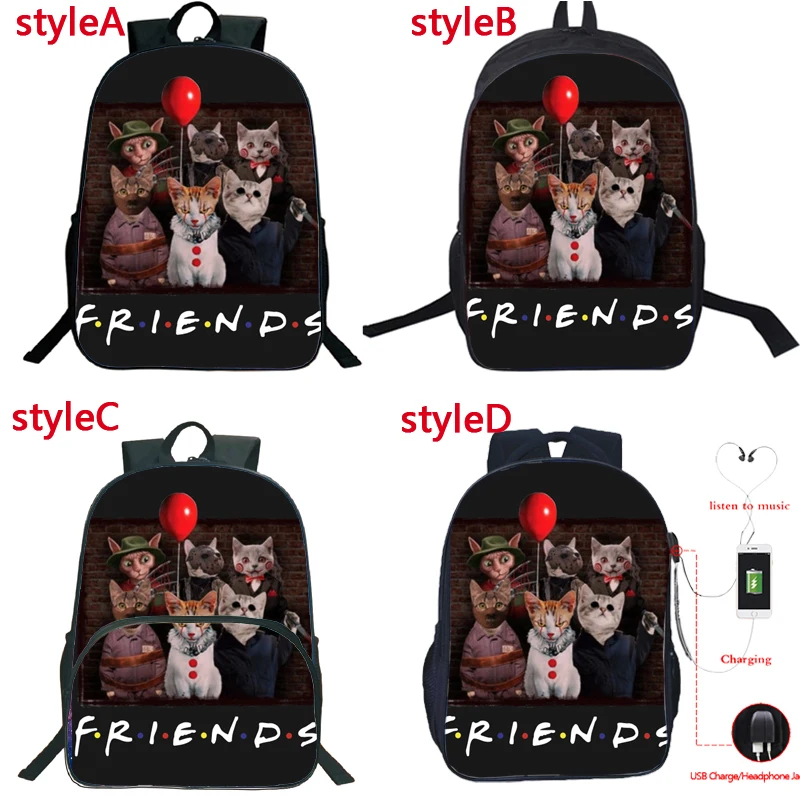 Крутой рюкзак для друзей 4 стиля школьная сумка с кошкой мальчиков и девочек